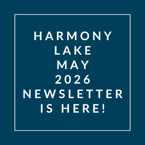 The image announces the availability of the Harmony Lake May 2026 newsletter.