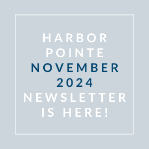 a yellow background with the words harbor point november 22 23 newsletter is here