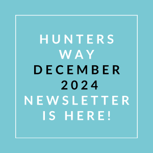 a white line on a blue background with the words hunter way december 2024 newsletter
