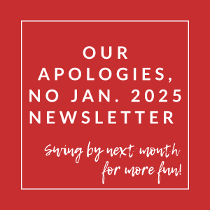 A red square with white text announcing the delay of a newsletter.