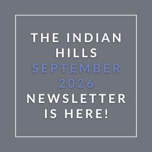 The image announces the availability of the Indian Hills September 2026 newsletter.