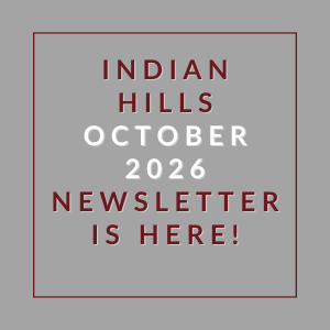 The image announces the availability of the Indian Hills October 2026 newsletter.