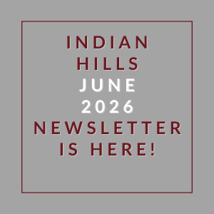 The image announces the availability of the Indian Hills June 2026 newsletter.