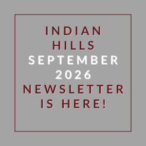 The image announces the availability of the Indian Hills September 2026 newsletter.