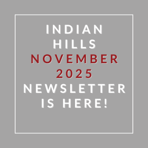 The image announces the availability of the Indian Hills November 2025 newsletter.