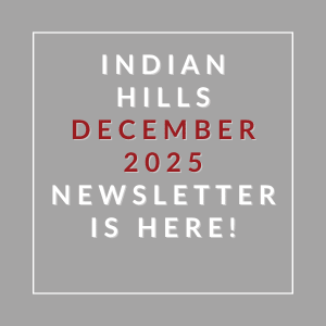 The image announces the availability of the Indian Hills December 2025 newsletter.