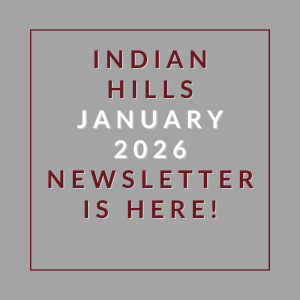 The image announces the availability of the Indian Hills January 2026 newsletter.