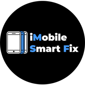A logo with a smartphone and the text "iMobile Smart Fix" on a black background.