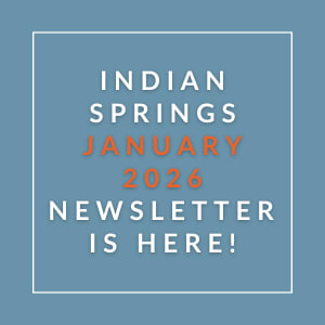 The image announces the availability of the Indian Springs January 2026 newsletter.