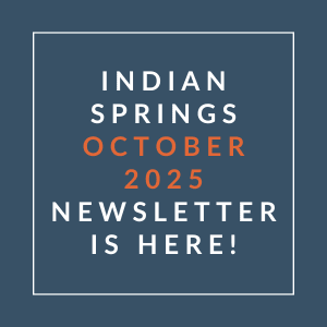 The image announces the availability of the Indian Springs October 2025 newsletter.