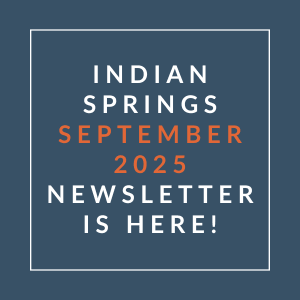 The image announces the availability of the Indian Springs September 2025 newsletter.