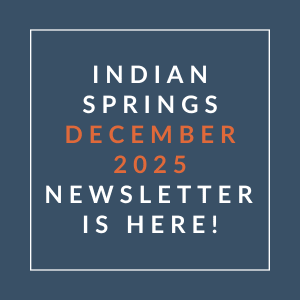 The image announces the availability of the Indian Springs December 2025 newsletter.