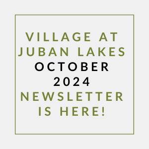 a white and green sign with the words village october 2024