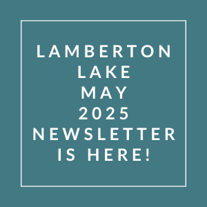 The image announces the Lamberton Lake May 2025 newsletter.