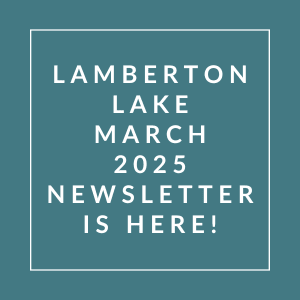 The image announces the Lamberton Lake March 2025 newsletter.