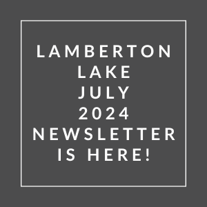 a white frame on a grey background with the words lamberton lake july 2024