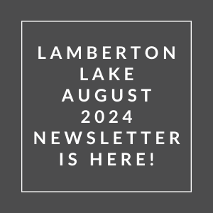 a white font on a black background with the words lambert lake august 2024