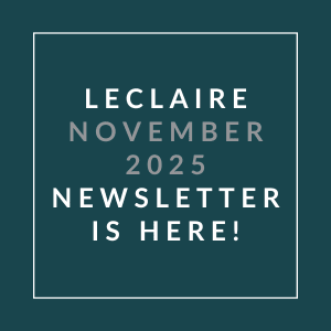 The image announces the release of the Leclaire November 2025 newsletter.