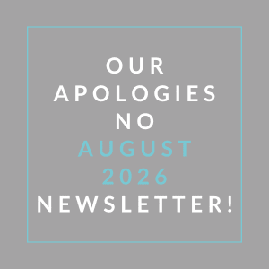 A graphic announcing the cancellation of an August 2026 newsletter.