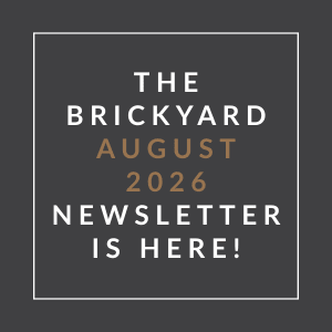 The image announces the availability of the Brickyard August 2026 newsletter.