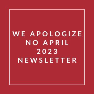 a red and white sign with the words we apologize no april 23 newspaper