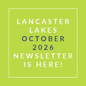 The image announces the availability of the Lancaster Lakes October 2026 newsletter.