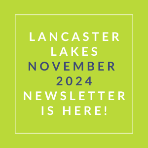 a yellow background with the words landscape lakes october 2024 newsletter is here