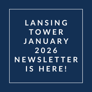 The image announces the availability of the Lansing Tower January 2026 newsletter.
