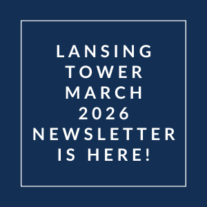 The image announces the availability of the Lansing Tower March 2026 newsletter.