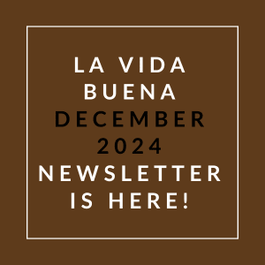 a white box with the words la vida buena december 2024 is here