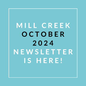 a white frame on a blue background with the text mill creek october 2024 newsletter