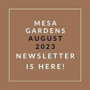 a sign that says mesa gardens august 23 newspaper is here