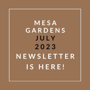 a sign that says messa gardens july 23 23 newsletter is here