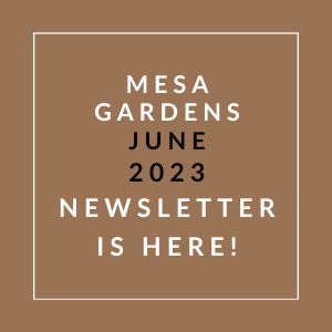 a sign that says messa gardens june 23 23 newsletter is here