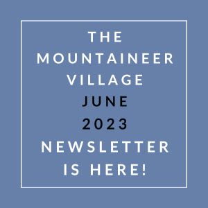 a blue background with the words the mountaineer village june 23 newspaper is here