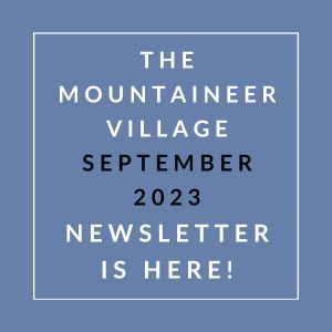 a blue background with the words the mountaineer village september 23 newspaper is here