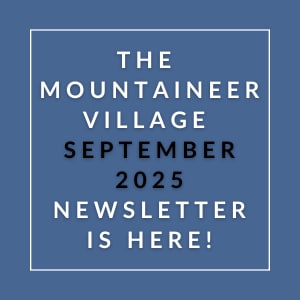 The image announces the release of the Mountaineer Village September 2025 newsletter.