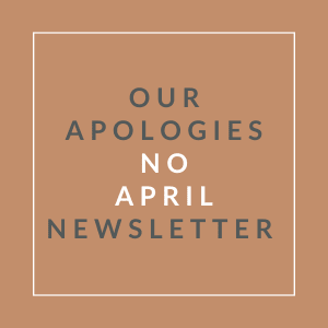 A sign that reads "Our Apologies No May Newsletter".