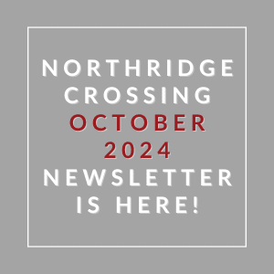 a gray background with white and red text and the words northern crossing october 2024