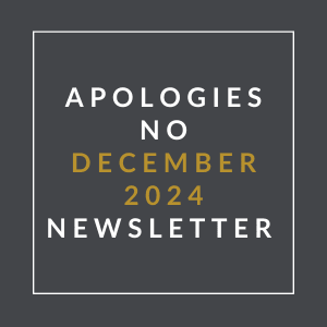 The image is a cover of an "Apologies No December 2024 Newsletter".