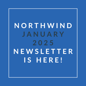 A blue square with white text announcing the Northwind January 2025 newsletter.