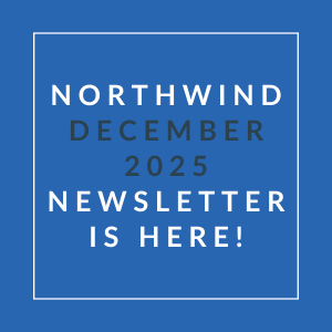 A blue square with white text announcing the Northwind December 2025 Newsletter.