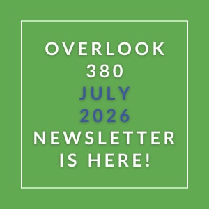 The image announces the availability of the Overlook 380 July 2026 newsletter.
