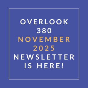 The image announces the availability of the Overlook 380 November 2025 newsletter.