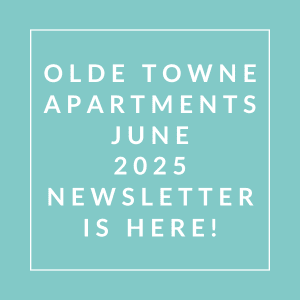 The image is a cover of the Olde Towne Apartments June 2025 newsletter.