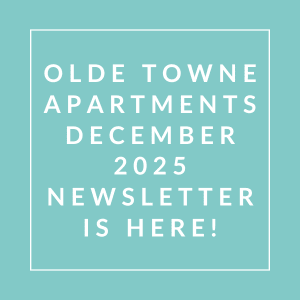 The image is a cover of the Olde Towne Apartments December 2025 newsletter.