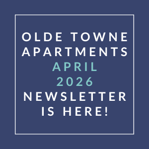 The image is a cover of the Olde Towne Apartments May 2025 newsletter.