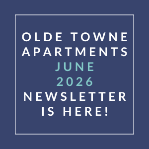 The image is a cover of the Olde Towne Apartments June 2026 newsletter.