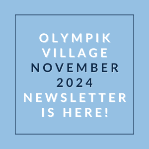 a blue background with the words olympic village november 2024 newsletter is