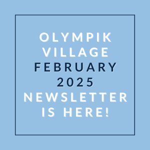 The image is a cover of the Olympik Village newsletter for February 2025.